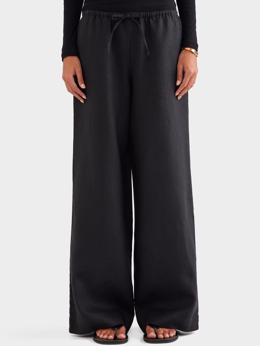 VENROY Wide Leg Linen Pant in Black